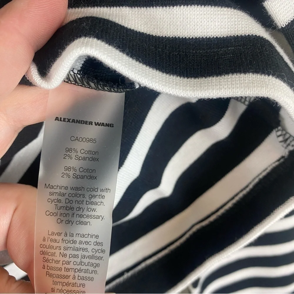 Alexander Wang Mint Aqua Blue White Striped Cropped Knit Pullover Sweater Size S